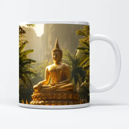 Golden Buddha Statue Tropical Forest Mountains