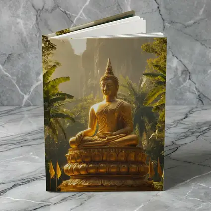 Golden Buddha Statue Tropical Forest Mountains