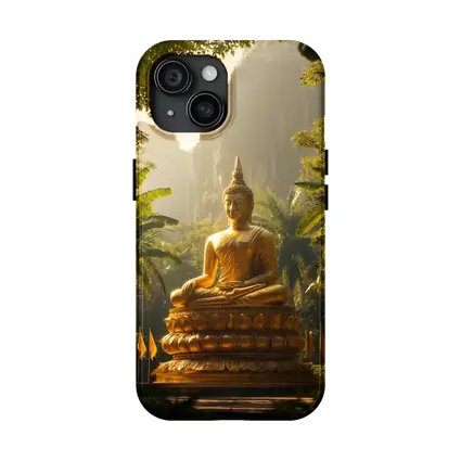 Golden Buddha Statue Tropical Forest Mountains