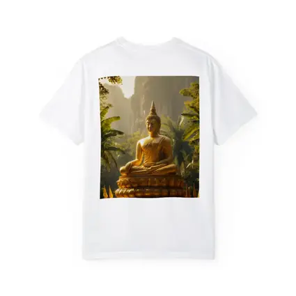Golden Buddha Statue Tropical Forest Mountains