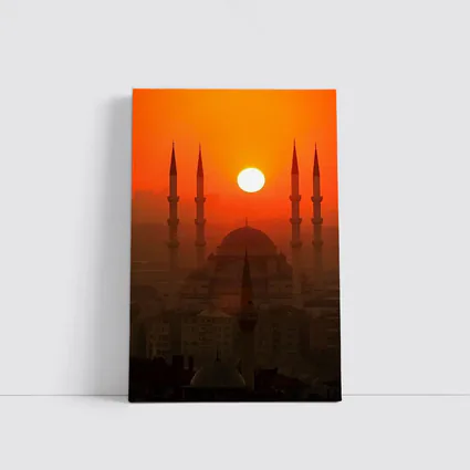 Istanbul Mosque Silhouette Fiery Sunset Sky