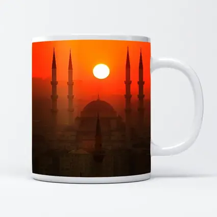 Istanbul Mosque Silhouette Fiery Sunset Sky