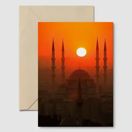 Istanbul Mosque Silhouette Fiery Sunset Sky