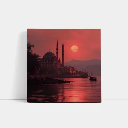 Istanbul Mosque Red Sunset Waterfront View