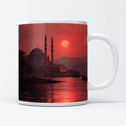 Istanbul Mosque Red Sunset Waterfront View
