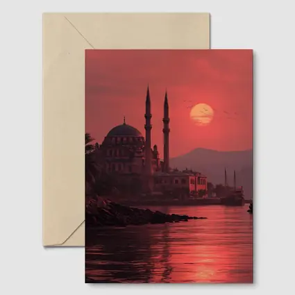 Istanbul Mosque Red Sunset Waterfront View
