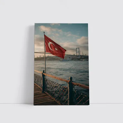 Turkish Flag Over Bosphorus Bridge Istanbul