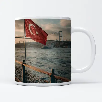 Turkish Flag Over Bosphorus Bridge Istanbul