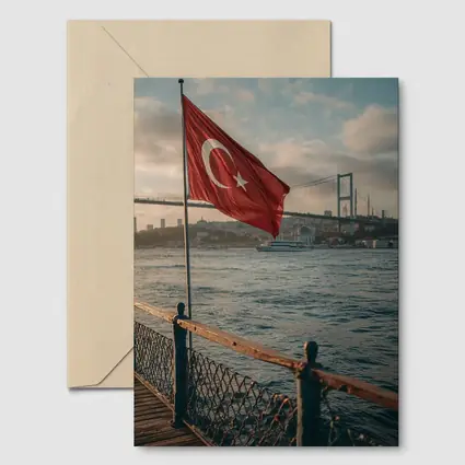 Turkish Flag Over Bosphorus Bridge Istanbul