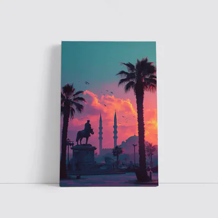 Istanbul Mosque Silhouette Palm Trees Sunset
