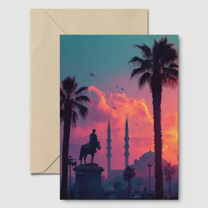 Istanbul Mosque Silhouette Palm Trees Sunset