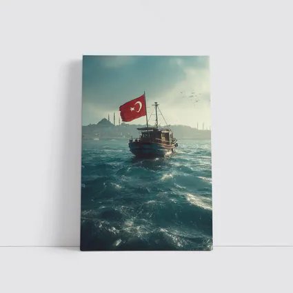 Turkish Flag Fishing Boat Istanbul Bosphorus