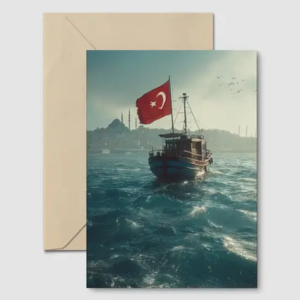 Turkish Flag Fishing Boat Istanbul Bosphorus