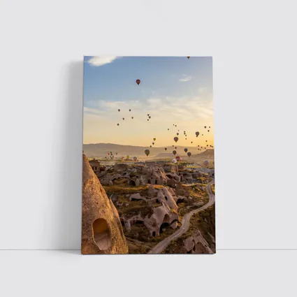Hot Air Balloons Over Cappadocia Cave Landscape