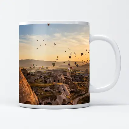 Hot Air Balloons Over Cappadocia Cave Landscape