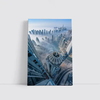 Dubai Skyline Skyscrapers Aerial Fog View