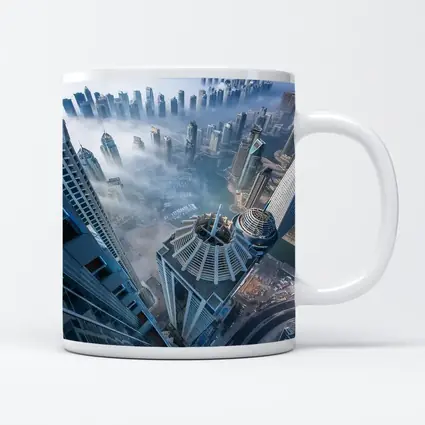 Dubai Skyline Skyscrapers Aerial Fog View