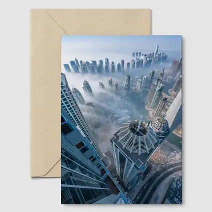 Dubai Skyline Skyscrapers Aerial Fog View