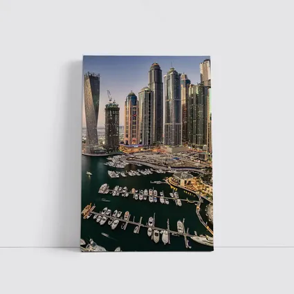 Dubai Marina Skyline Yachts Dusk Aerial View
