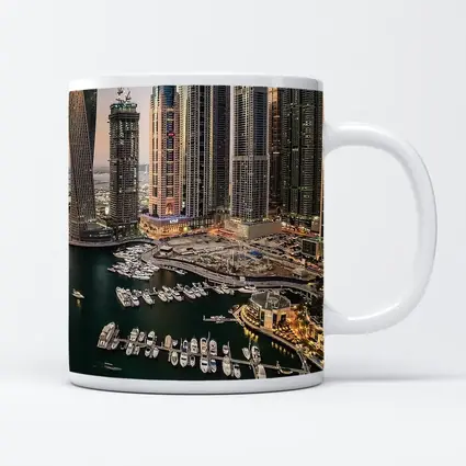 Dubai Marina Skyline Yachts Dusk Aerial View