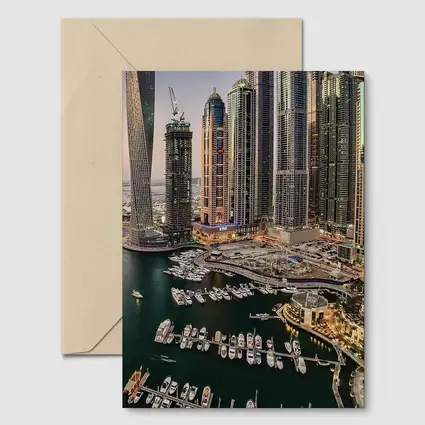 Dubai Marina Skyline Yachts Dusk Aerial View
