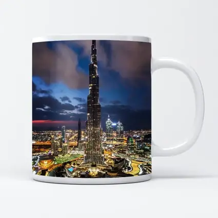 Burj Khalifa Dubai City Night Aerial View