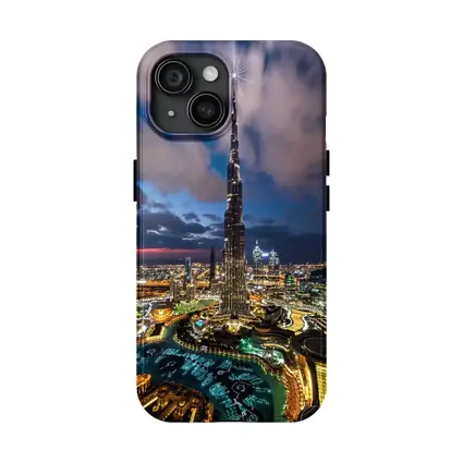 Burj Khalifa Dubai City Night Aerial View