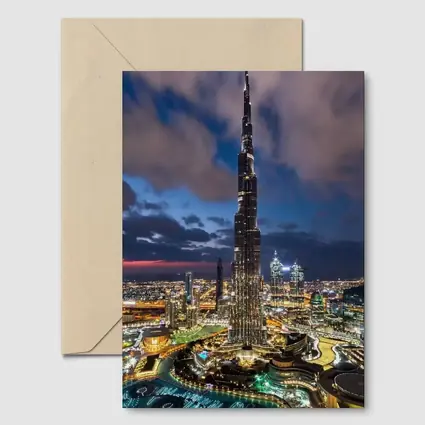 Burj Khalifa Dubai City Night Aerial View