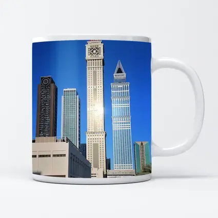 Dubai Clock Tower Skyscrapers Blue Sky