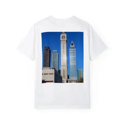 Dubai Clock Tower Skyscrapers Blue Sky