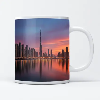 Dubai Skyline Burj Khalifa Sunset Reflection