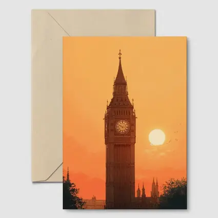 Big Ben London Sunset Orange Sky Art
