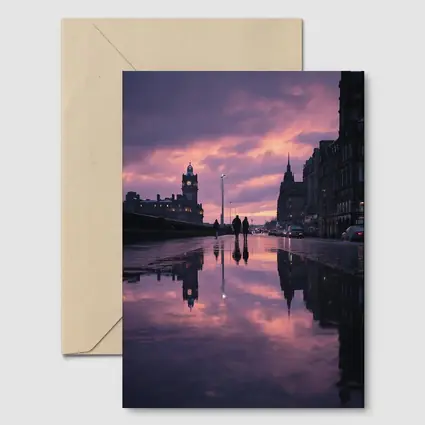 Edinburgh Princes Street Rainy Purple Sunset