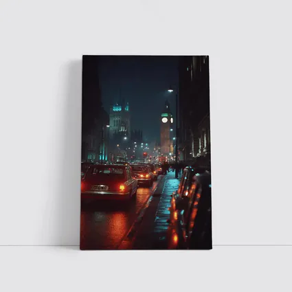 London Big Ben Night Rainy Street Scene