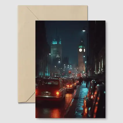 London Big Ben Night Rainy Street Scene