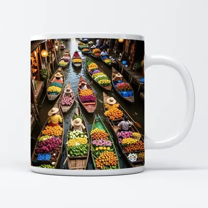 Thailand Floating Market Canal Boats Flowers