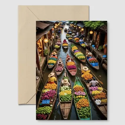 Thailand Floating Market Canal Boats Flowers