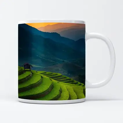 Rice Fields Sunset Mountain Valley Landscape