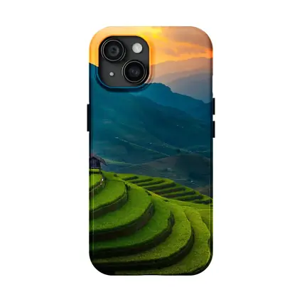 Rice Fields Sunset Mountain Valley Landscape