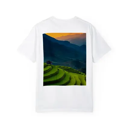 Rice Fields Sunset Mountain Valley Landscape