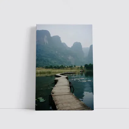 Wooden Dock Karst Mountains Misty Lake