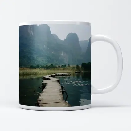 Wooden Dock Karst Mountains Misty Lake