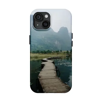 Wooden Dock Karst Mountains Misty Lake
