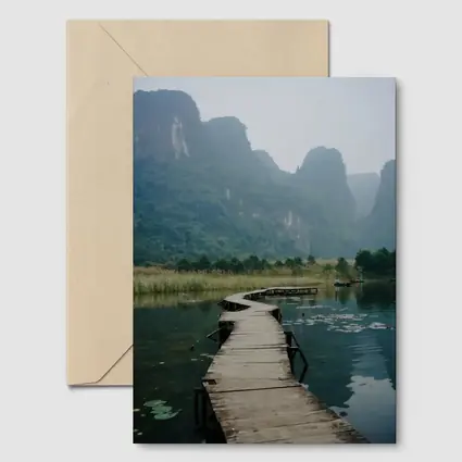 Wooden Dock Karst Mountains Misty Lake