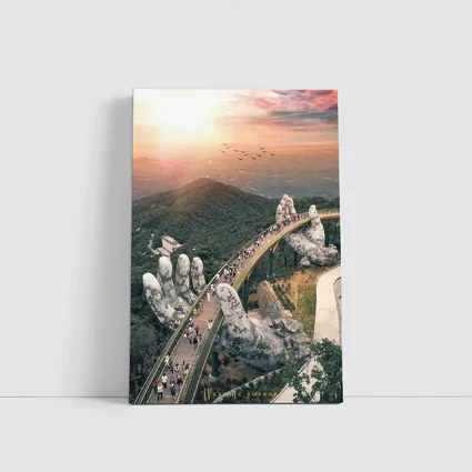 Golden Bridge Giant Hands Vietnam Sunset