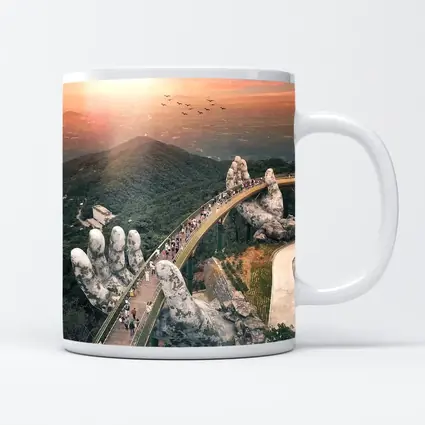 Golden Bridge Giant Hands Vietnam Sunset