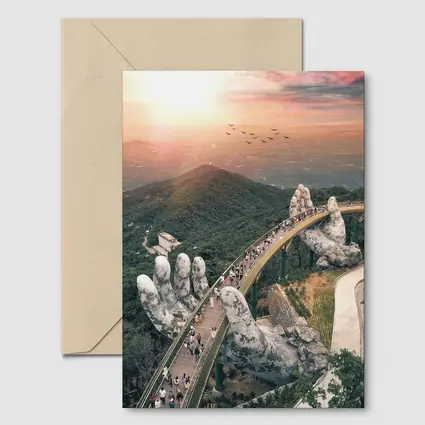 Golden Bridge Giant Hands Vietnam Sunset