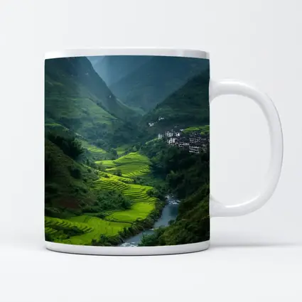 Green Rice Fields Valley Mountain River