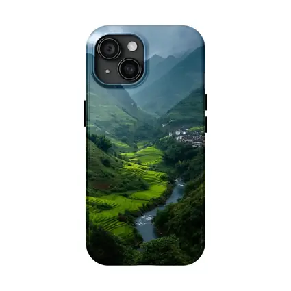 Green Rice Fields Valley Mountain River
