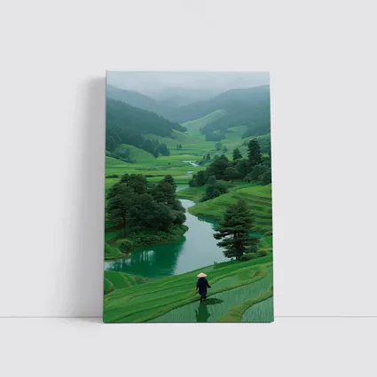 Rice Fields River Valley Green Landscape